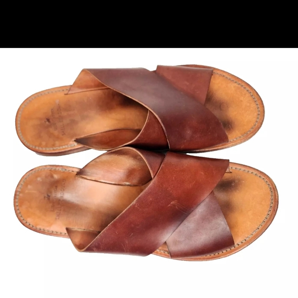 Ludwig Reiter Mens Slide Sandals Open Toe Slip On Leather Brown 42 - US 8.5-9